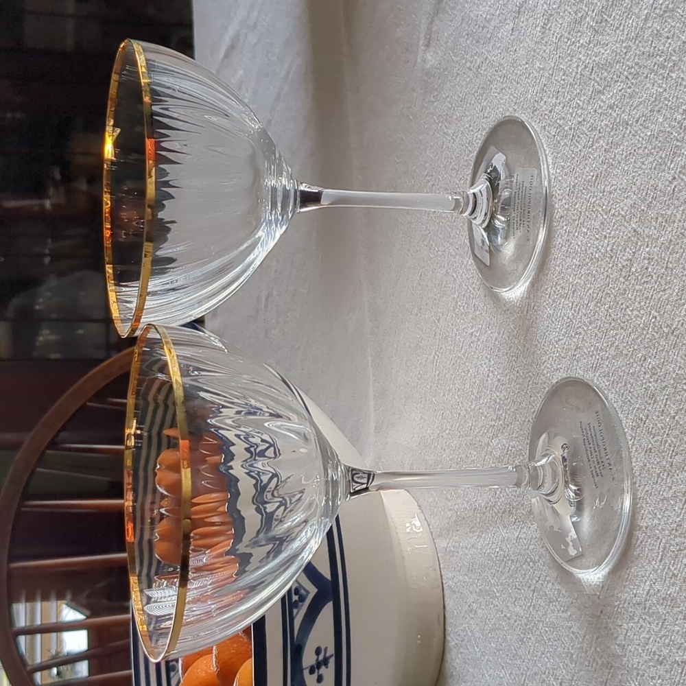 Anthropologie Clear \ Gold Waterfall Coupe Glasses, Set of 2
